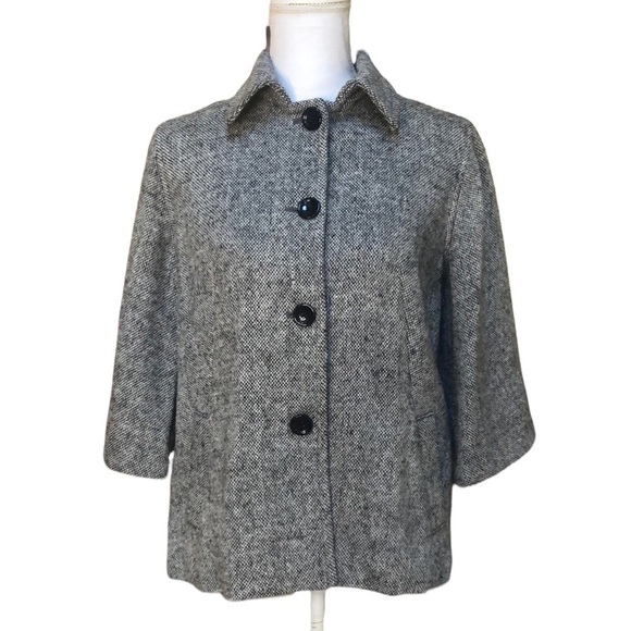 Vtg Gap Women’s Grey Wool Blend Up Collar Kimono Style Sleeve Blazer Jacket Sz S - Picture 1 of 16
